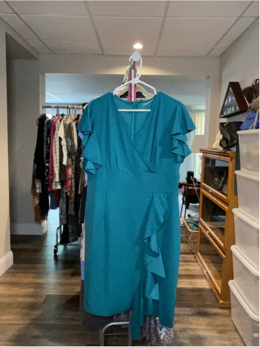 Women's Unbranded Teal Ruffle Sleeve Wrap Dress